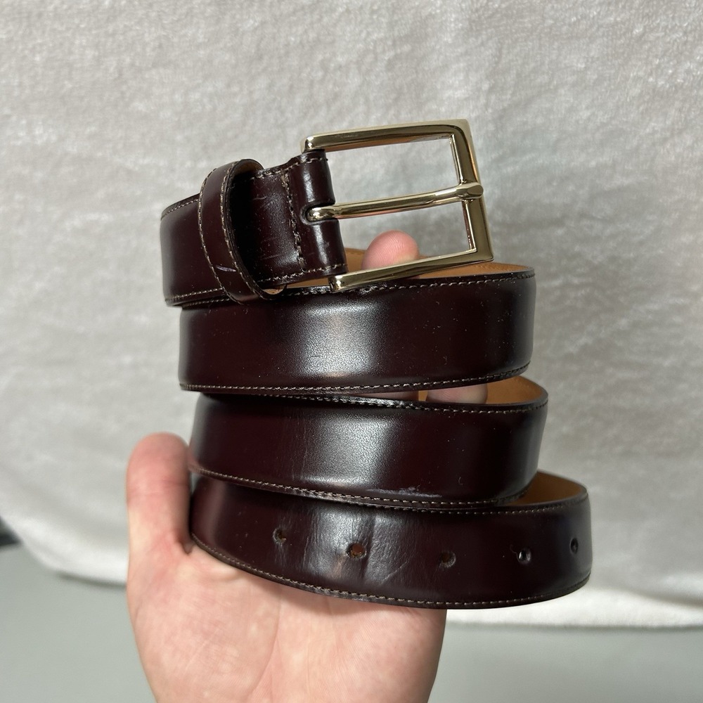 Brooks Brothers Mens Size 44 Brown Leather Made in Italy Adjustable Belt